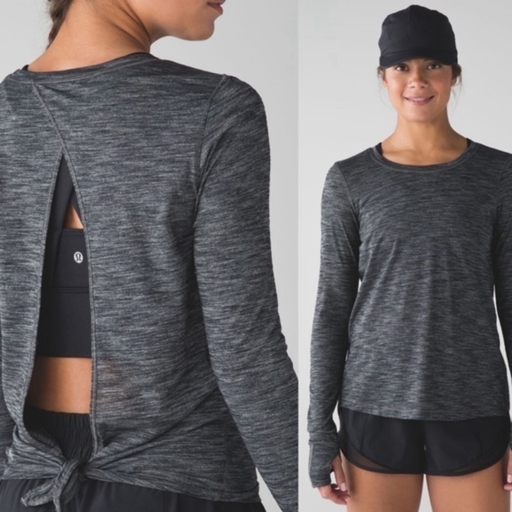Lululemon Beat The Heat Heather Black‎ tee sz 6